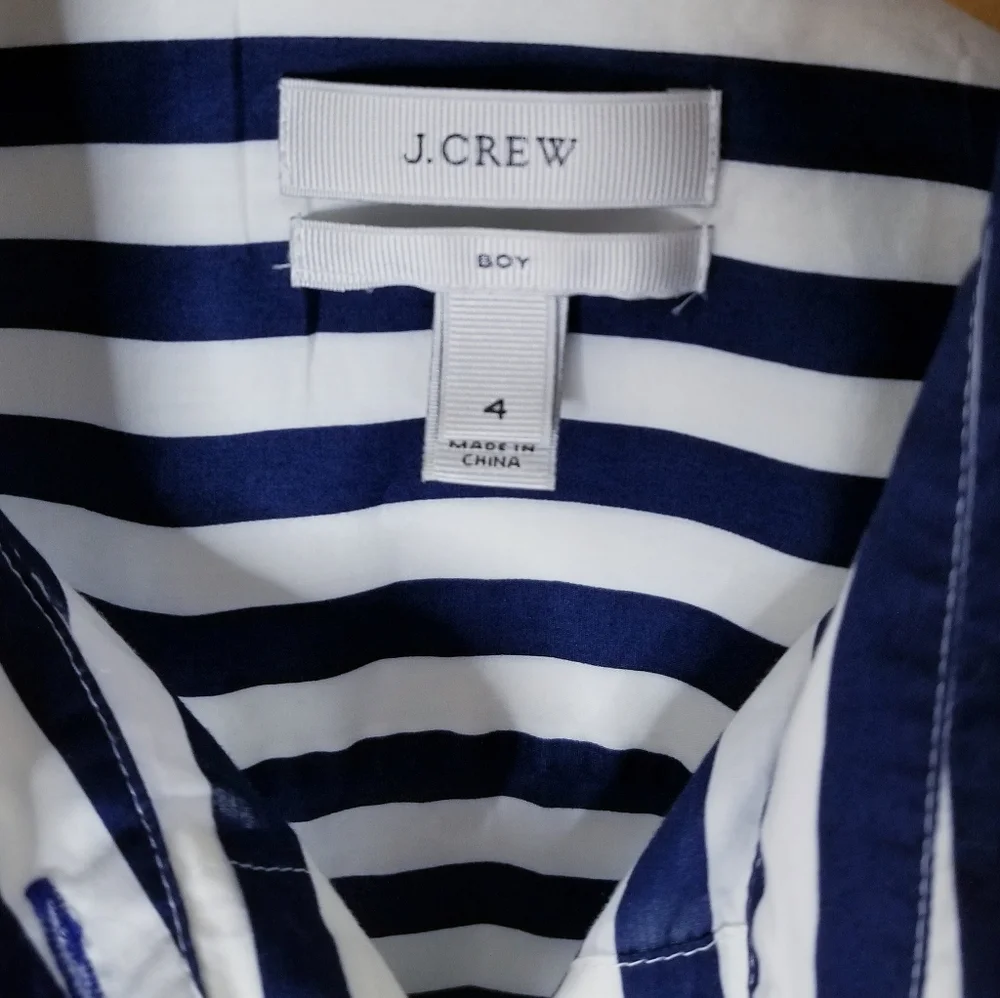 J.Crew Ivory and Navy Stripe Long Sleeve Buttondown Boy Shirt Sz 4